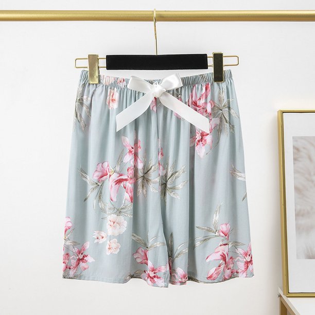 Pantalones de pijama de seda de algodón Pantalones cortos de verano para mujer Pantalones finos de pierna ancha Prendas de abrigo de algodón artificial Pantalones individuales Pantalones de