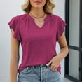 thumbnail image 2 of Lolmot Womens Summer Tops 2023 Casual Flounce Ruffle Sleeve V-Neck Solid Color Bottom T-Shirt Hollow Tops, 2 of 5