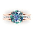 thumbnail image 2 of 3.39 ct Brilliant Round Cut Blue Moissanite 18K Rose Gold Solitaire with Accents Engagement Bridal Wedding Ring Band Set size 7, 2 of 7