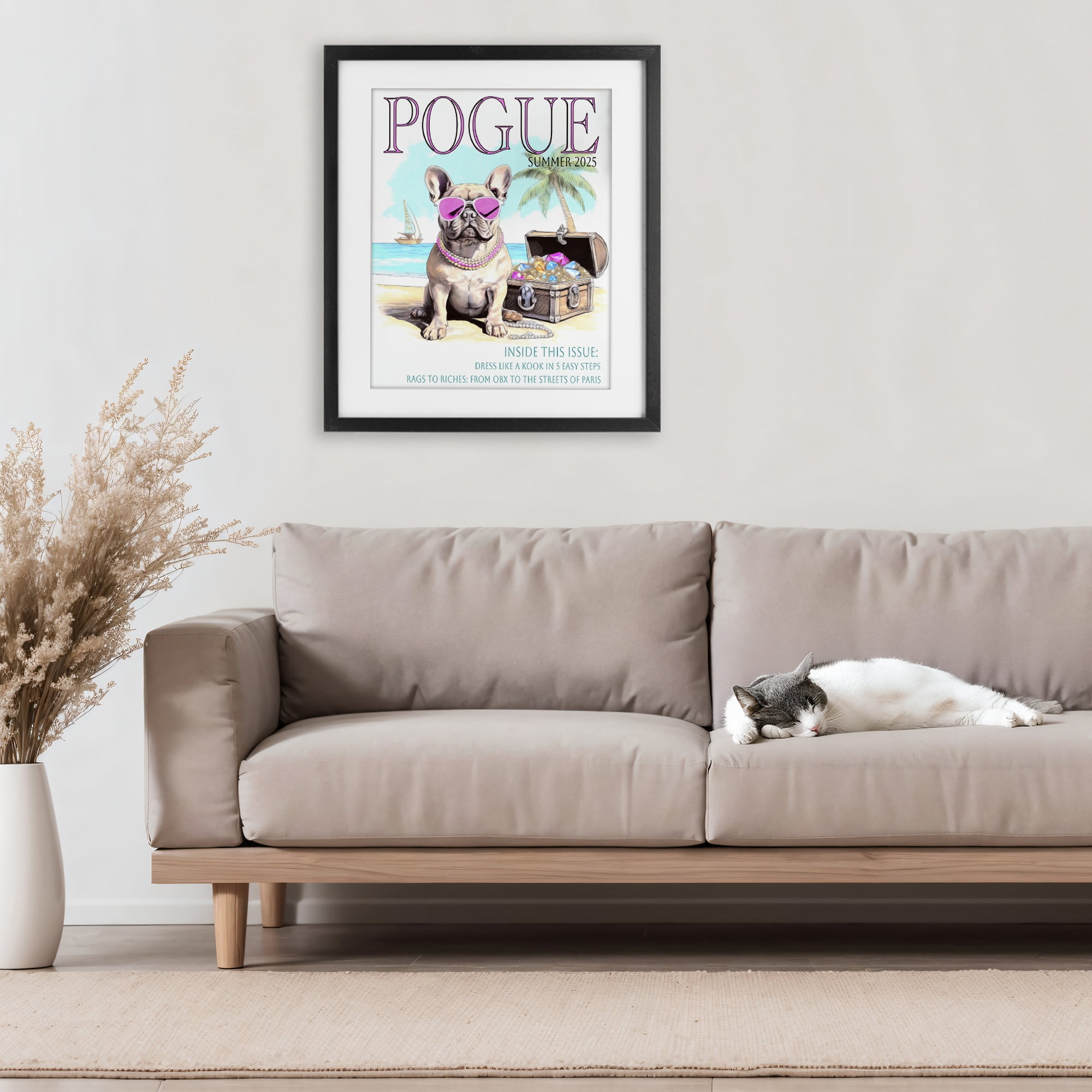 Stupell Industries Pogue Summer Dog Fashion Black Framed Print Under Glass, design by Grotto Studios