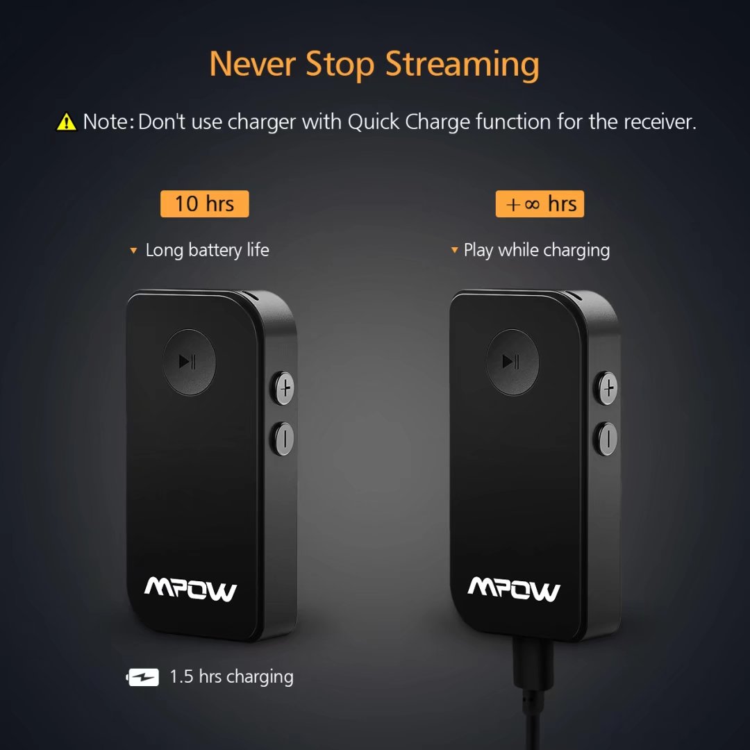 Mpow Bluetooth Receiver [upgrade version], A2DP Streambot Hands-free &Wireless car kits for Home/Car Audio System with 3.5 mm Stereo Output (Black) - image 5 of 9