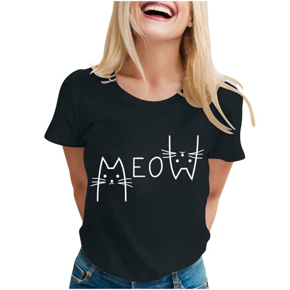 Crew Neck T Shirts For Women Letter Print Fashion Casual Short Sleeved Top Sun Shirt Women