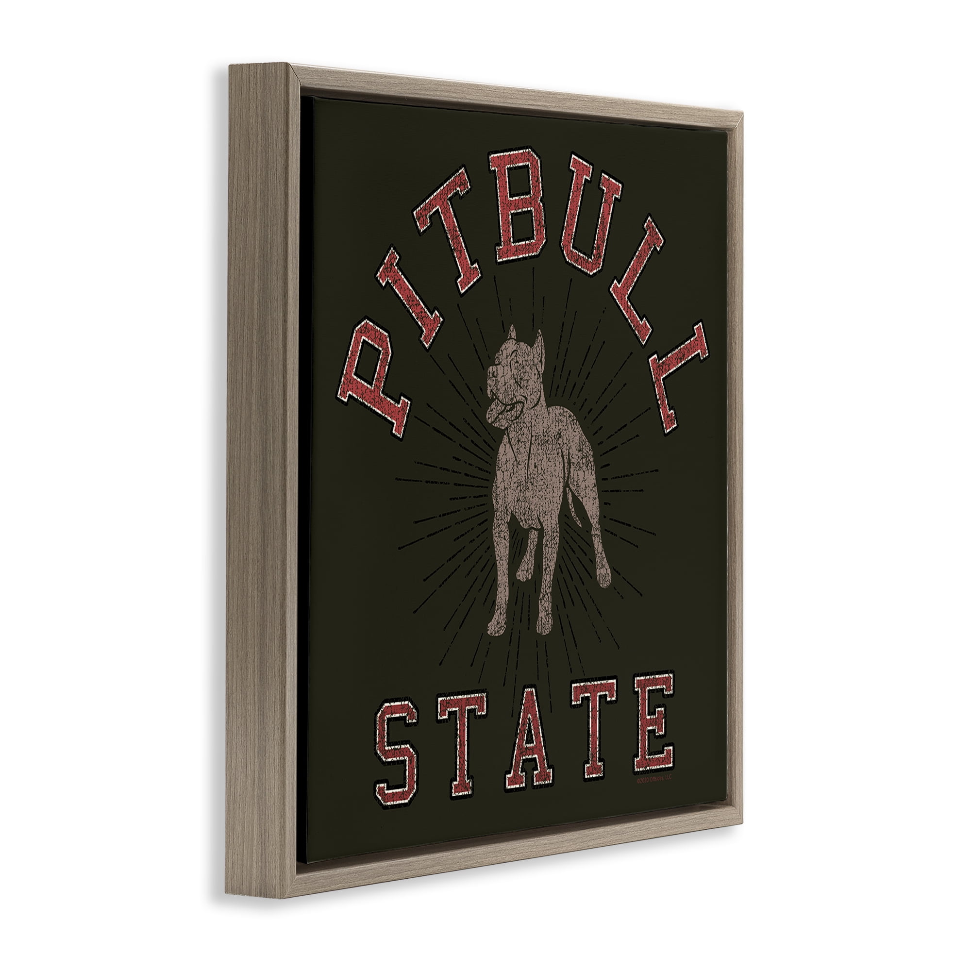 Stupell Industries Vintage Pitbull State Novelty & Humor Painting Brown Floater Framed Canvas Art Print Wall Art, 18 x 18