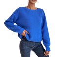 thumbnail image 2 of Women's Fashion Casual Crew Neck Pullover Long Sleeve Bolded Knit Sweater, Chunky and Warm, Great for Everyday Use and Seasonal Activities,Royal Blue,S, 2 of 6