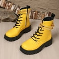 thumbnail image 4 of Womens Ankle Boots Fashion Leather Lace up Lug Sole Chunky Heel Platform Double Ankle Straps Combat Booties, 4 of 6