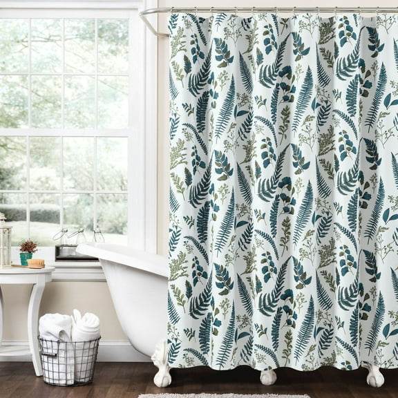 Lush Decor Devonia Allover White/Blue/Green Nature Shower Curtain, 72" x 72"