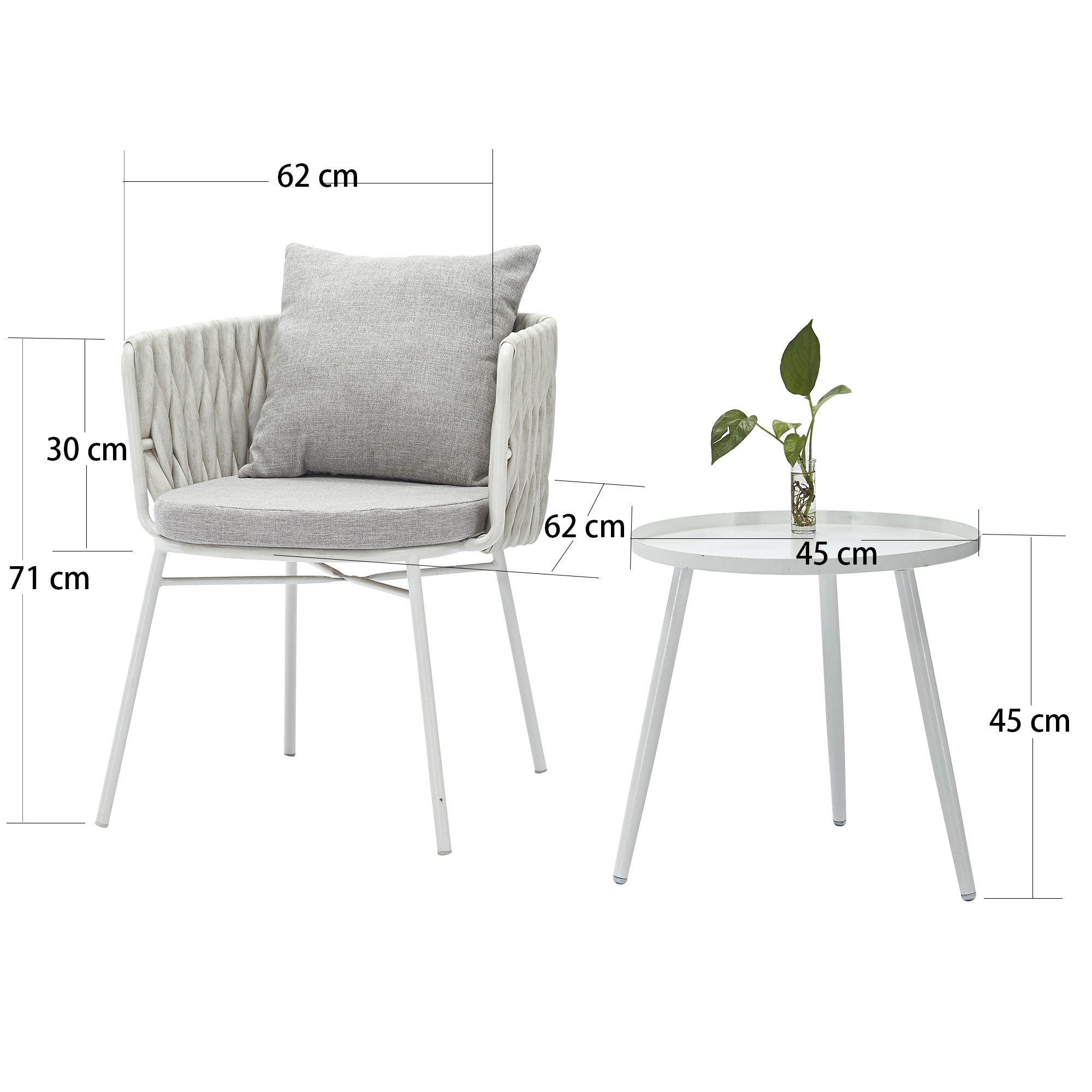 3-Pieces Patio Conversation Bistro Set, Aukfa High Quality Coffee Table Set, Indoor Patio Balcony Outdoor White Gray Coffee Chair Set, Outdoor Garden Sets Rattan Chairs Patio Furniture, Light Gray - image 3 of 8