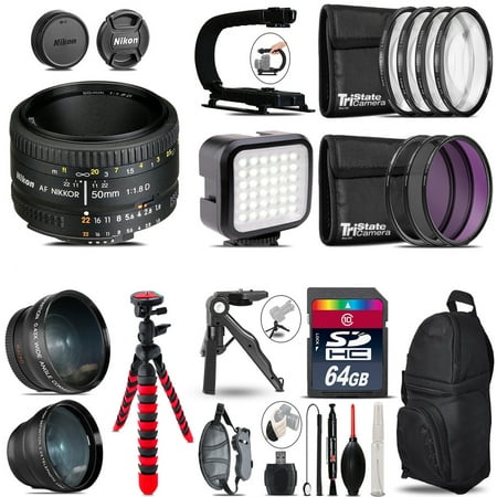 Nikon AF 50mm f/ 1.8D -Video Kit + LED KIt + Monopad - 64GB Accessory (Best F Stop For Portraits 50mm)