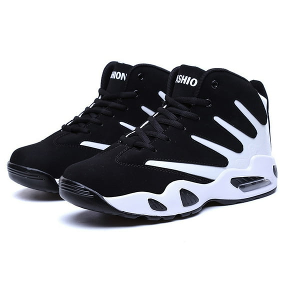 Men's shoes autumn and winter basketball shoes men's sports shoes high-top blue shoes - black and white