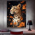 thumbnail image 3 of Mudket Floral Leopard Canvas Wall Art, Leopard with Orange Flowers Print Trendy Wall Decor Framed Ready to Hang for Living Room - 12"L x 8"W, 3 of 10