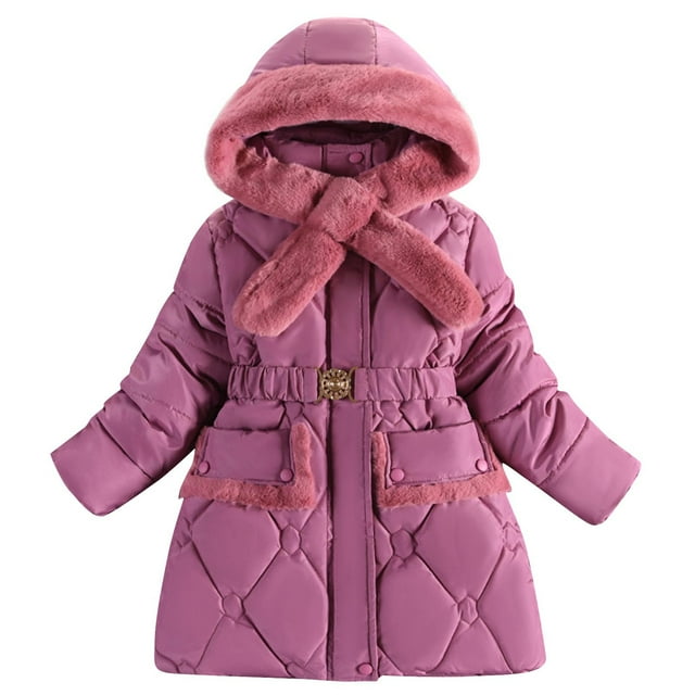 Posijego Abrigo con Forro Polar para Niñas Chaqueta Acolchada Cálida de Invierno para Niñas con Capucha Ropa de Abrigo a Prueba de Viento de Longitud Media,Púrpura2,4-5 Years