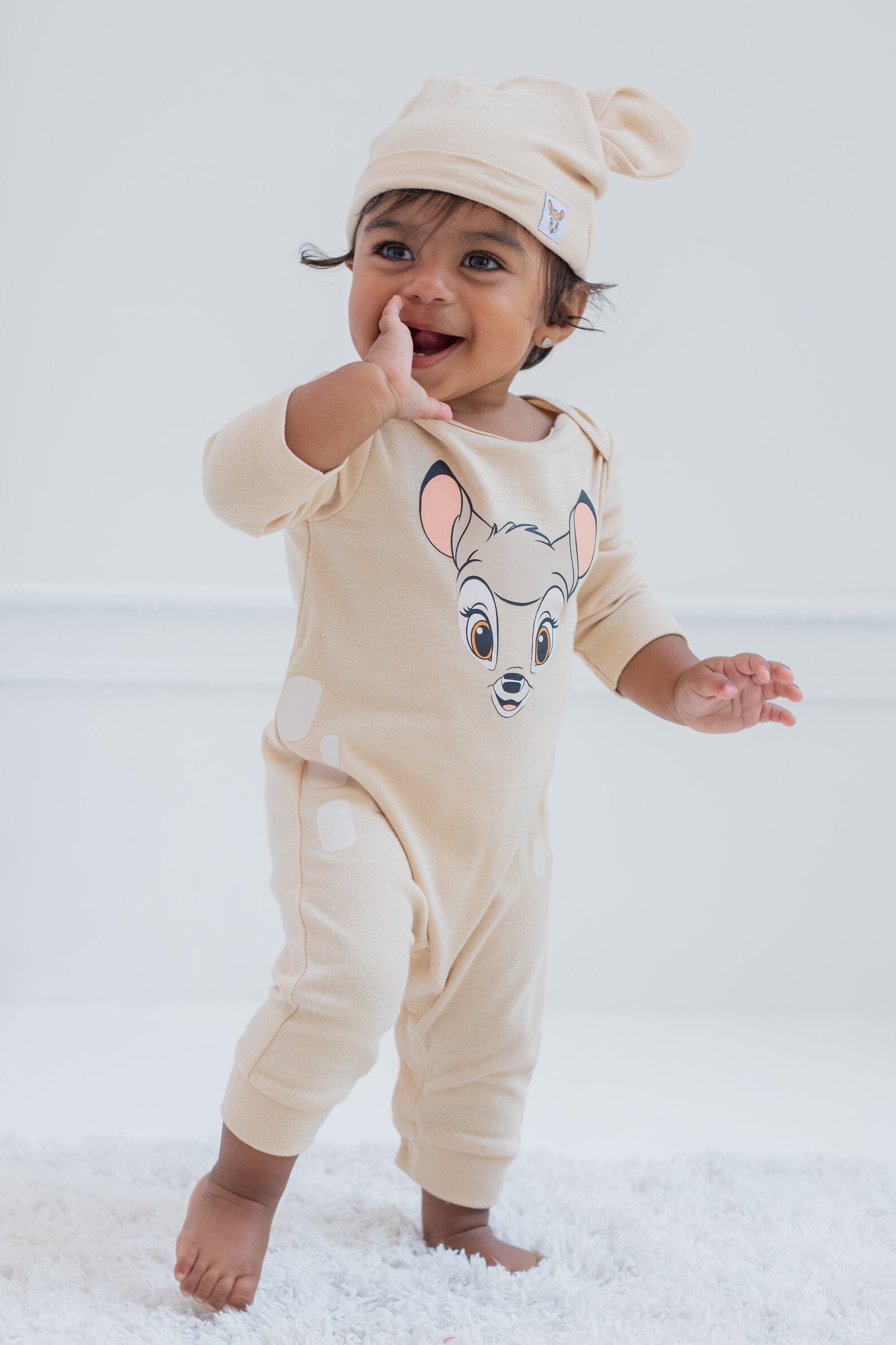 Disney Classics Bambi Newborn Baby Boys Snap Cosplay Coverall and Hat Newborn to Infant