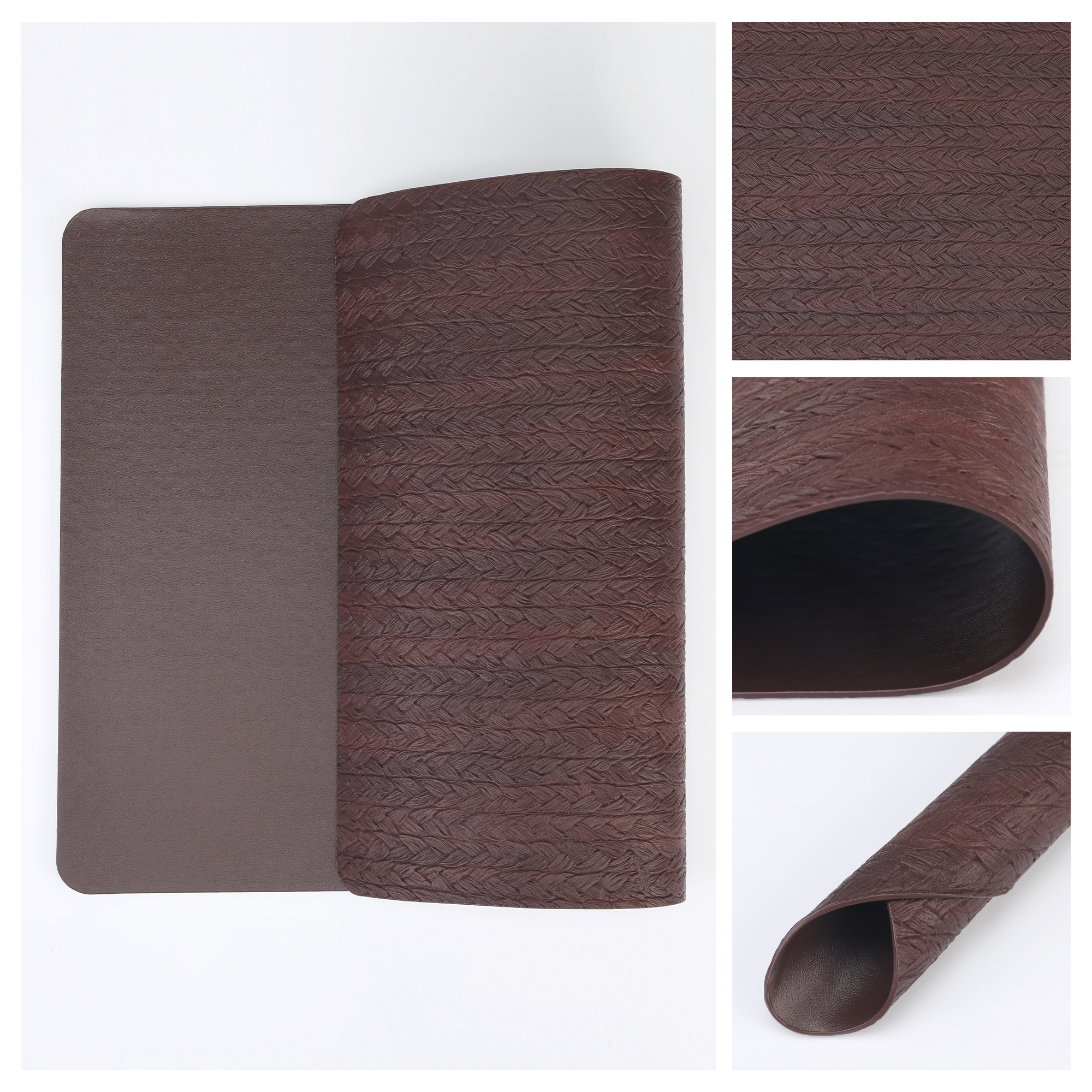 Placemats Set of 6 Leather Placemats for Kitchen Dining Table Decor Table Placemats Imitation Weaving Table Mat Brown 17.7*11.8inch