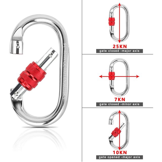Mosquetones de escalada, mosquetones de seguridad de 2 piezas Mosquetón de bloqueo en forma de O de 25KN para escalada en roca, rappel, hamacas, correa para perros, botella LingWen 8390606255594