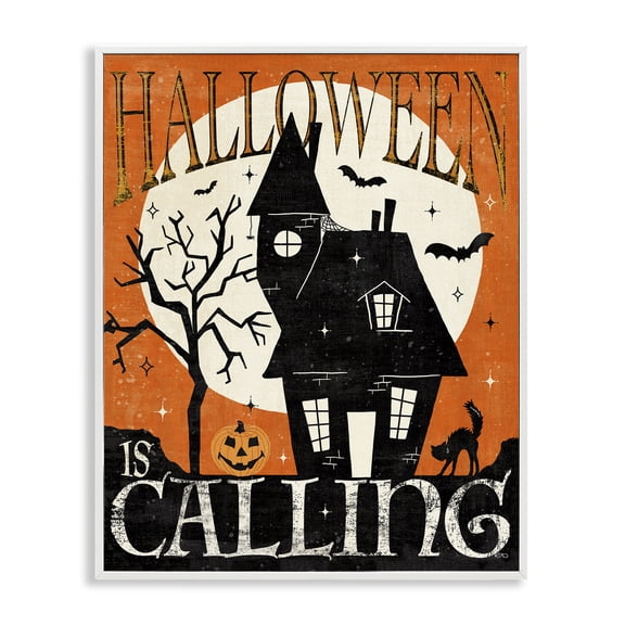 Stupell Industries Cottage Halloween Is Calling Haunted House White Framed Giclee Art, 16 x 20, by Veronique Charron