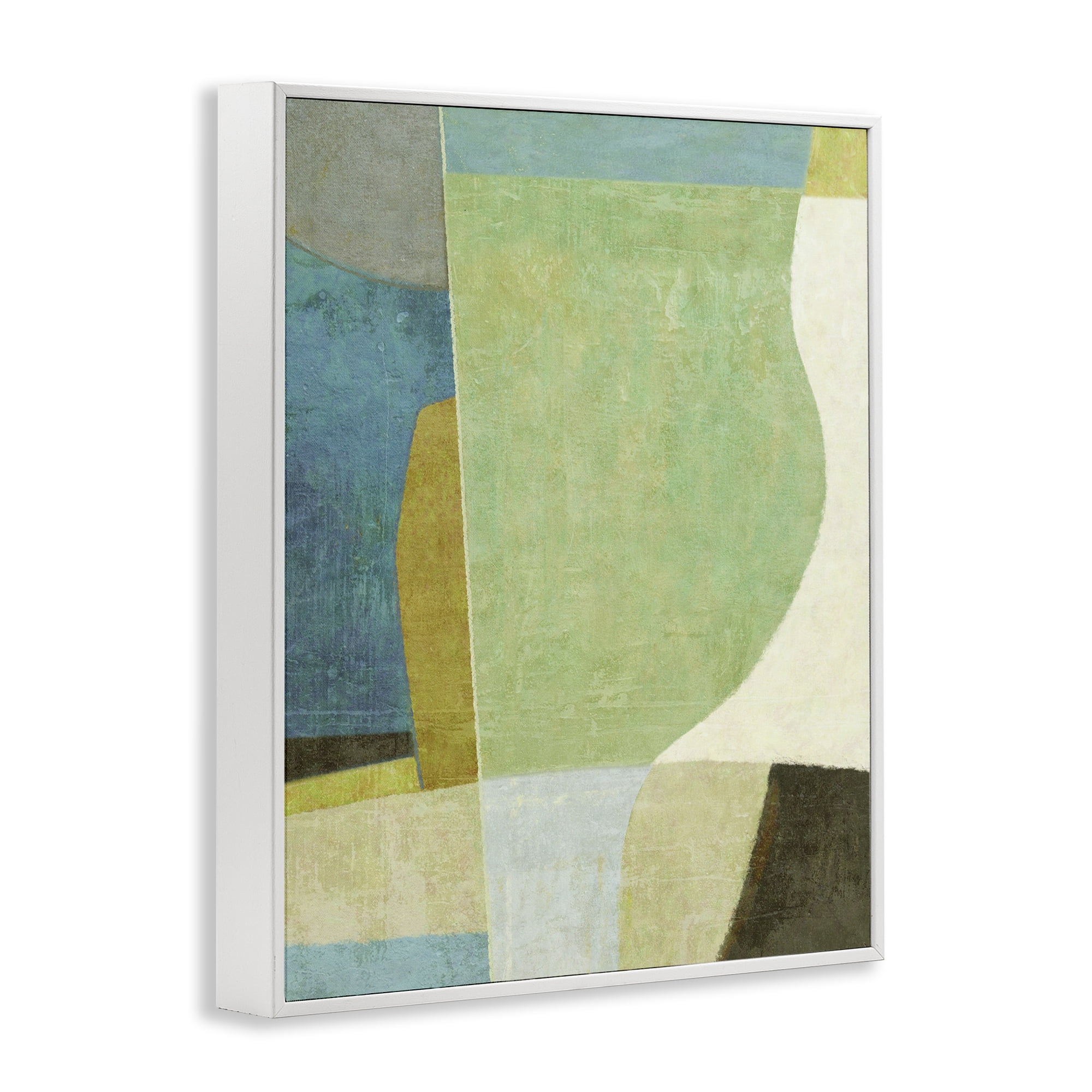 Stupell Industries Green Geometric Collage Abstract Painting White Framed Art Print Wall Art, 24 x 30
