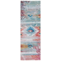SAFAVIEH Barbados Aztec Corals Outdoor Runner Rug, Light Blue/Pink, 2'8" x 8'