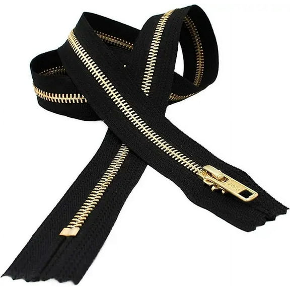 YKK #5 Brass Coverall Medium Weight Closed Bottom Zipper - Color Black - Made in The United States (1 Zipper Per Pack) (24" Inches)
