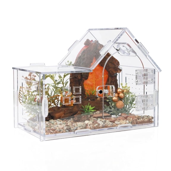 Magnetic Acrylic Jumping Spider Enclosure with Mushroom House, Easy-Feed Hole & Front Opening – Terrarium for Tarantula, Mantis, Beetle, Gecko, Hermit Crab, Reptile Habitat