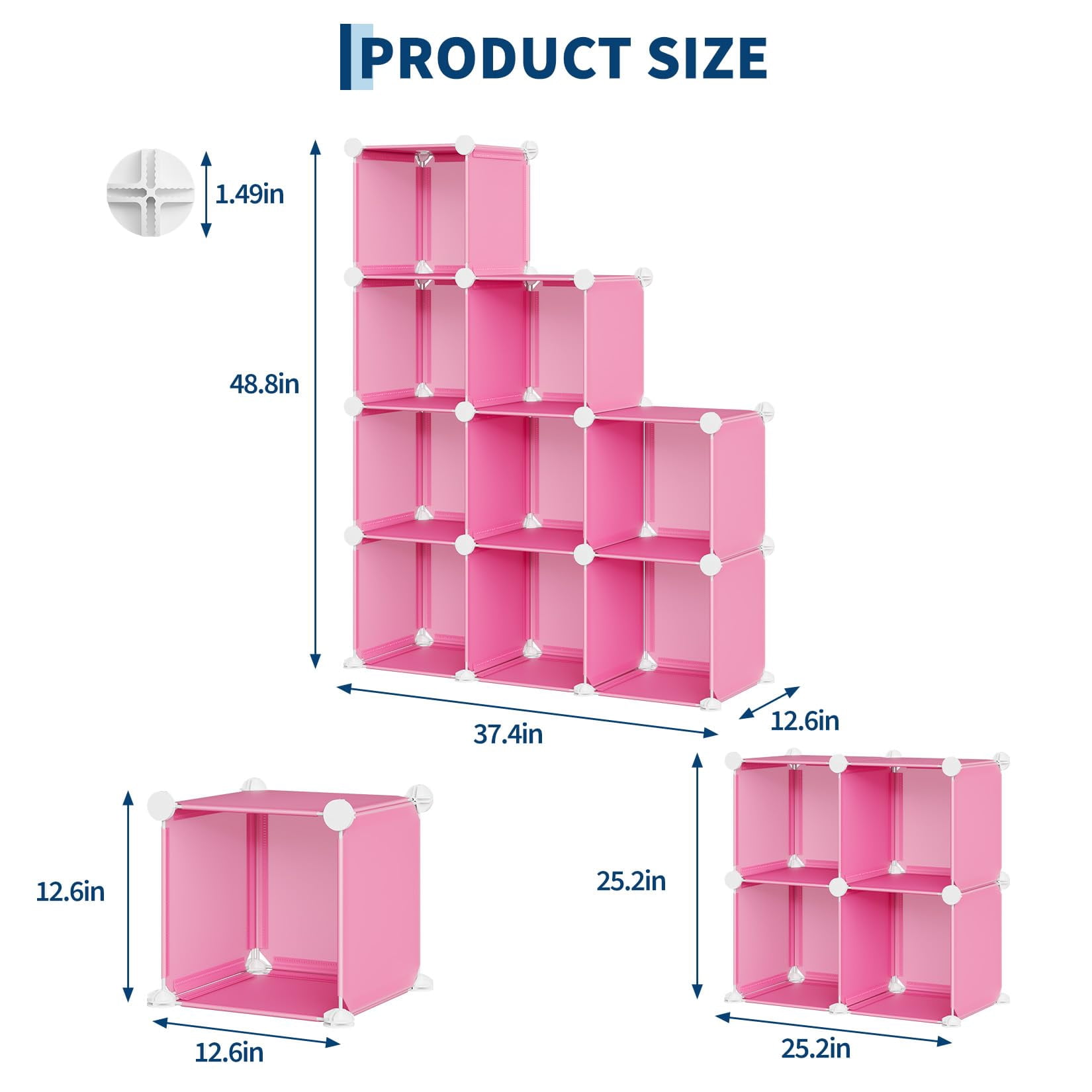 9 Cube Storage Organizer, DIY Modular Bookshelf & Closet Organizer, Plastic Stackable Shelving Cubes with Feet & Rubber Mallet