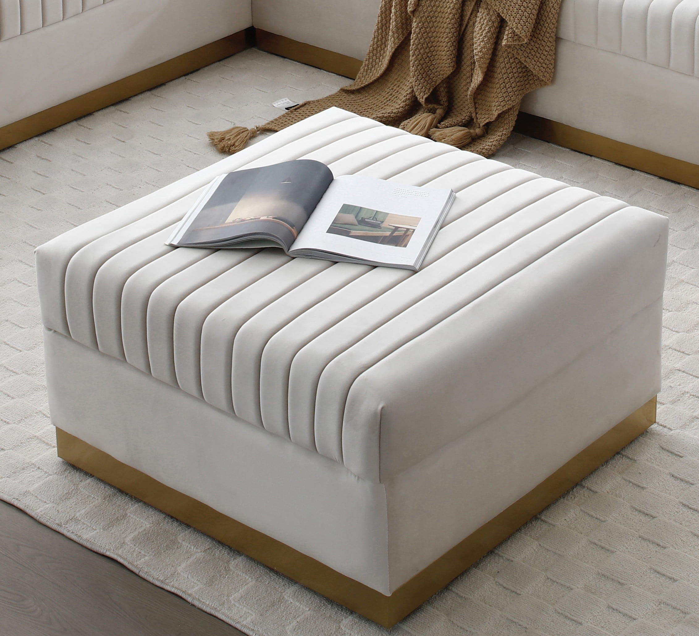 Modern Velvet Upholstered Sofa Ottoman Seat Bench for Living Room Apartment Office