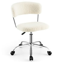 Gymax Computer Desk Chair Adjustable Sherpa Office Chair Swivel Vanity Chair White