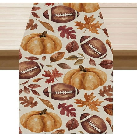 

Fall Football Maple Leaf Pumpkin Table Runner Autumn Table Decoration for Home Kitchen Indoor Holiday Decor 13x90 Inch