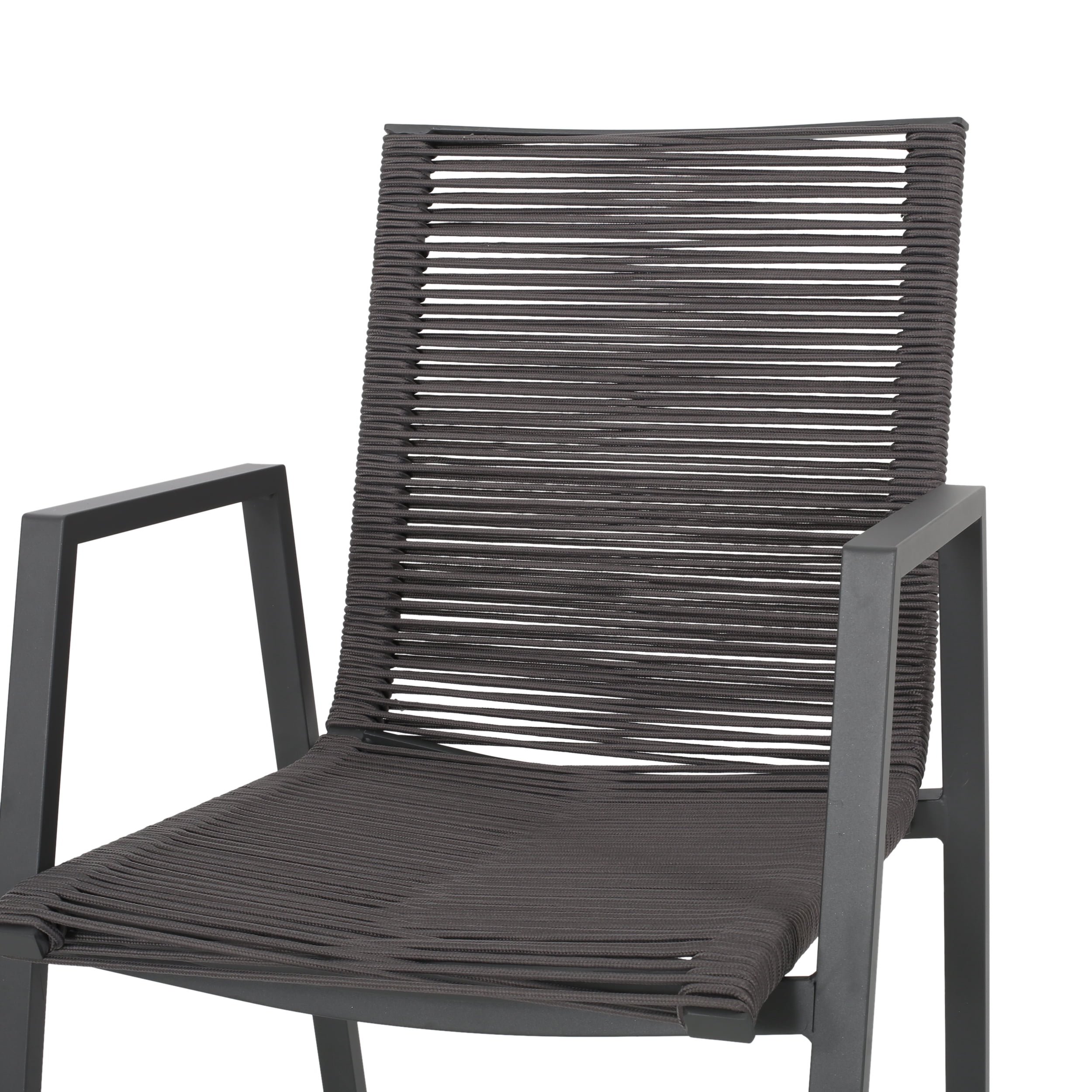 Croix Outdoor Modern Aluminum Dining Chair with Rope Seat, Set of 2, Gray and Dark Gray