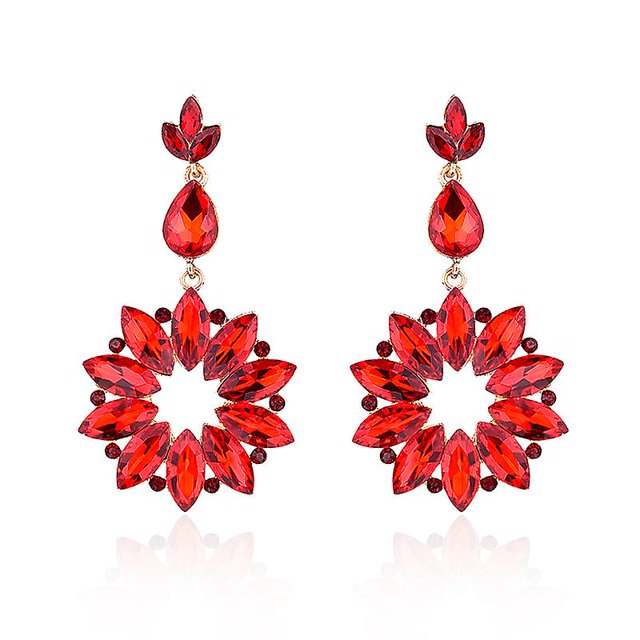 1 par de pendientes de gota de agua con flores de piedra de cristal coloridas, decoración de diamantes de imitación, pendientes colgantes grandes, joyería para mujeres y niñas