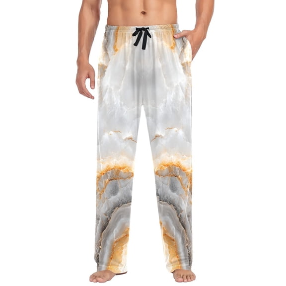 Cotton Mens PJ Pajama Pants Bottoms Waistband Sleepwear with Pockets Marble Texture