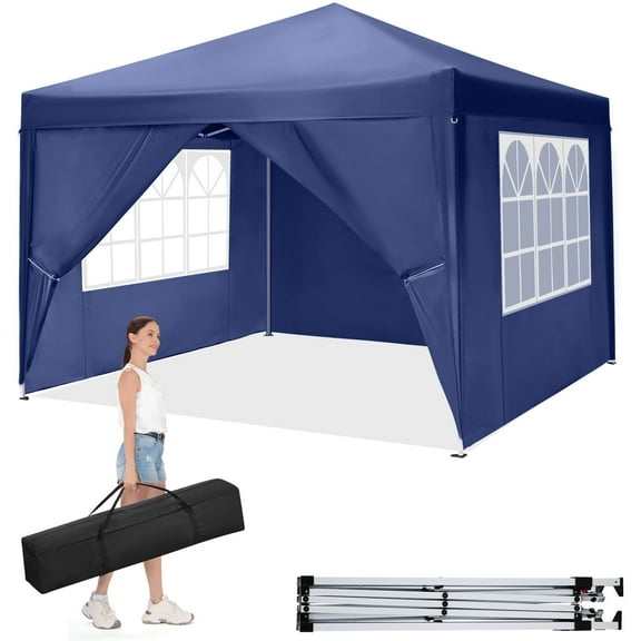 SANOPY 10'x 10' Pop up Canopy 1 Person Setup Canopy Portable Outdoor Party Instant Shelter with 4 Removable Sidewalls & Carrying Bag for Wedding Picnics Camping, Dark Blue
