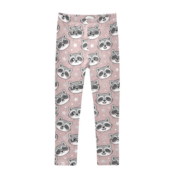 BZSMCE Full Length Cute Raccoon Printed Stretch Leggings Moisture Wicking Active Casual Bottoms W