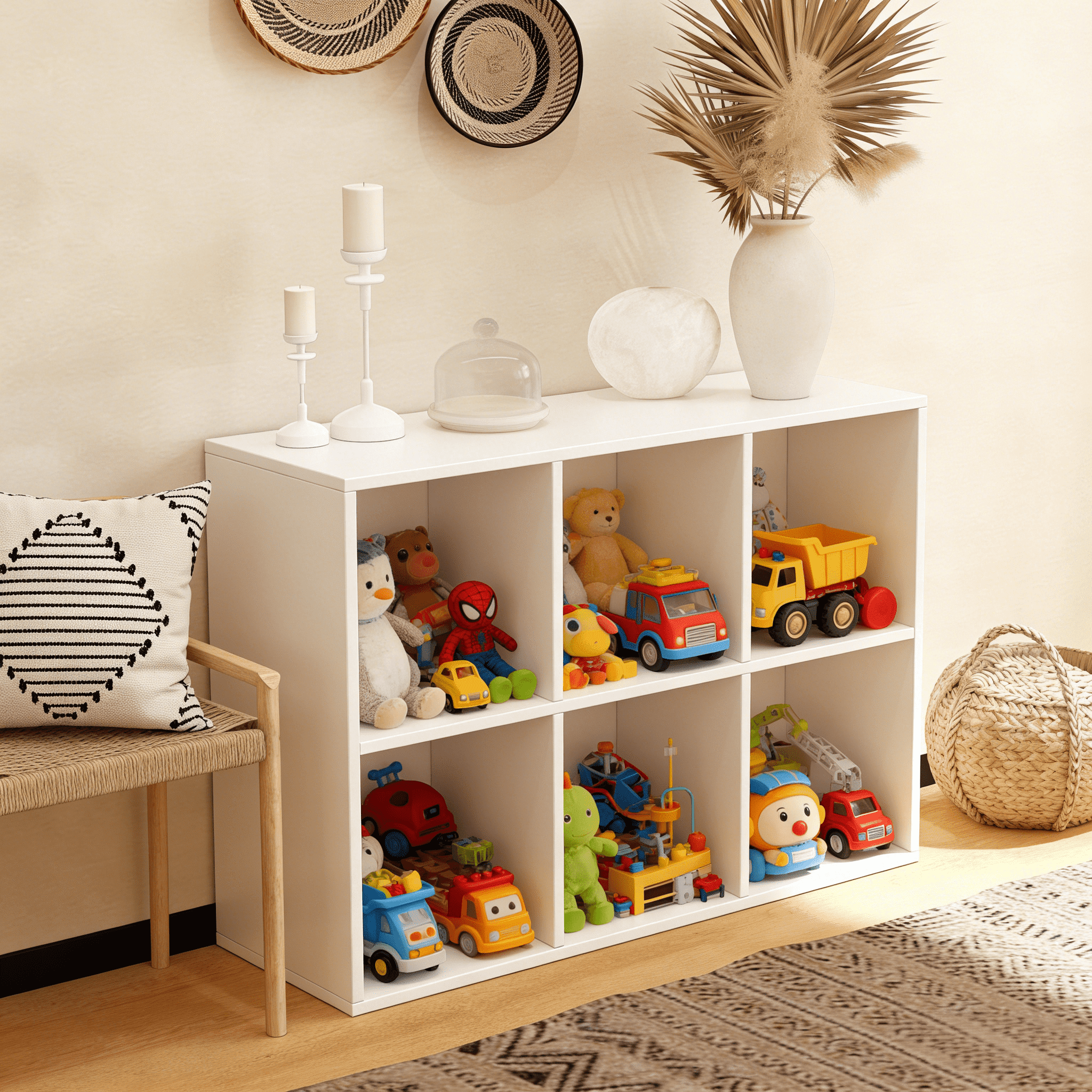 NEWADARA 6 Cube Storage Organizer,White Cube Shelf Wood Cubby Bookcase Cube Organizer Bins Wooden Book Shelves for Bedroom Living Room Nursery Playroom