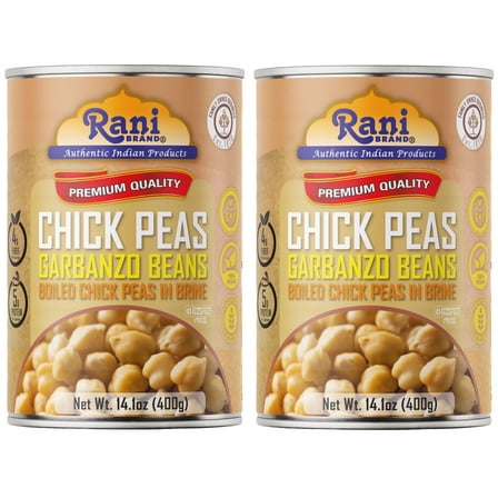 Rani Chick Peas, Garbanzo Beans (Boiled Chick Peas in Brine) Kabuli Chana 14oz (400g) Pack of 2 ~ Easy Open Can | All Natural | Vegan | Gluten Friendly | NON-GMO | Kosher | Indian Origin