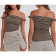 thumbnail image 2 of Gupgi Off Shoulder Top for Women Solid Color Twist Strap Tank Tops Slim Fit Ruched Crop Top, 2 of 9