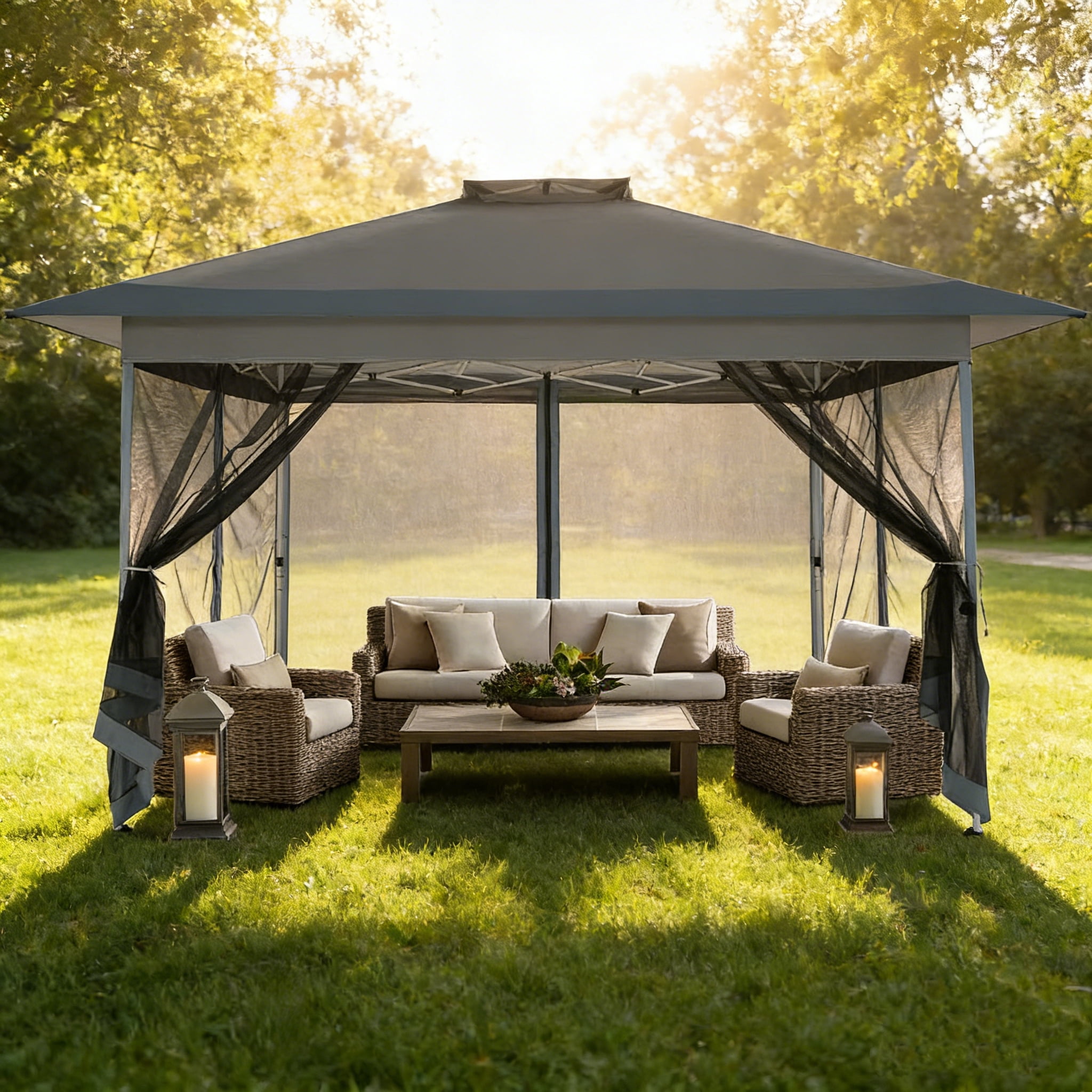 COBIZI 10x15 Pop-Up Gazebo with Mosquito Netting, Outdoor Patio Canopy Tent with 2-Tier Ventilated Roof, 3 Adjustable Heights, Provides 150 Sq Ft Shade, Dark Grey