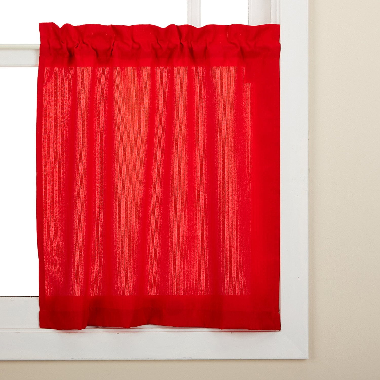 Red Opaque Solid Ribcord Kitchen Curtains Choice Of Tier Valance Or