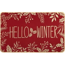 Hello Winter Door Mat Welcome Doormat, Winter Christmas Red Outdoor Rug Leaves Decor Floor Front Door Mat Non-Slip Entrance Mat for Home Kitchen Bathroom Decorations 17 X 30 Inch
