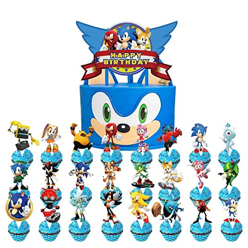 Mbetitony 25 Pcs Sonic Cake Topper Cupcake Toppers for Birthday Party