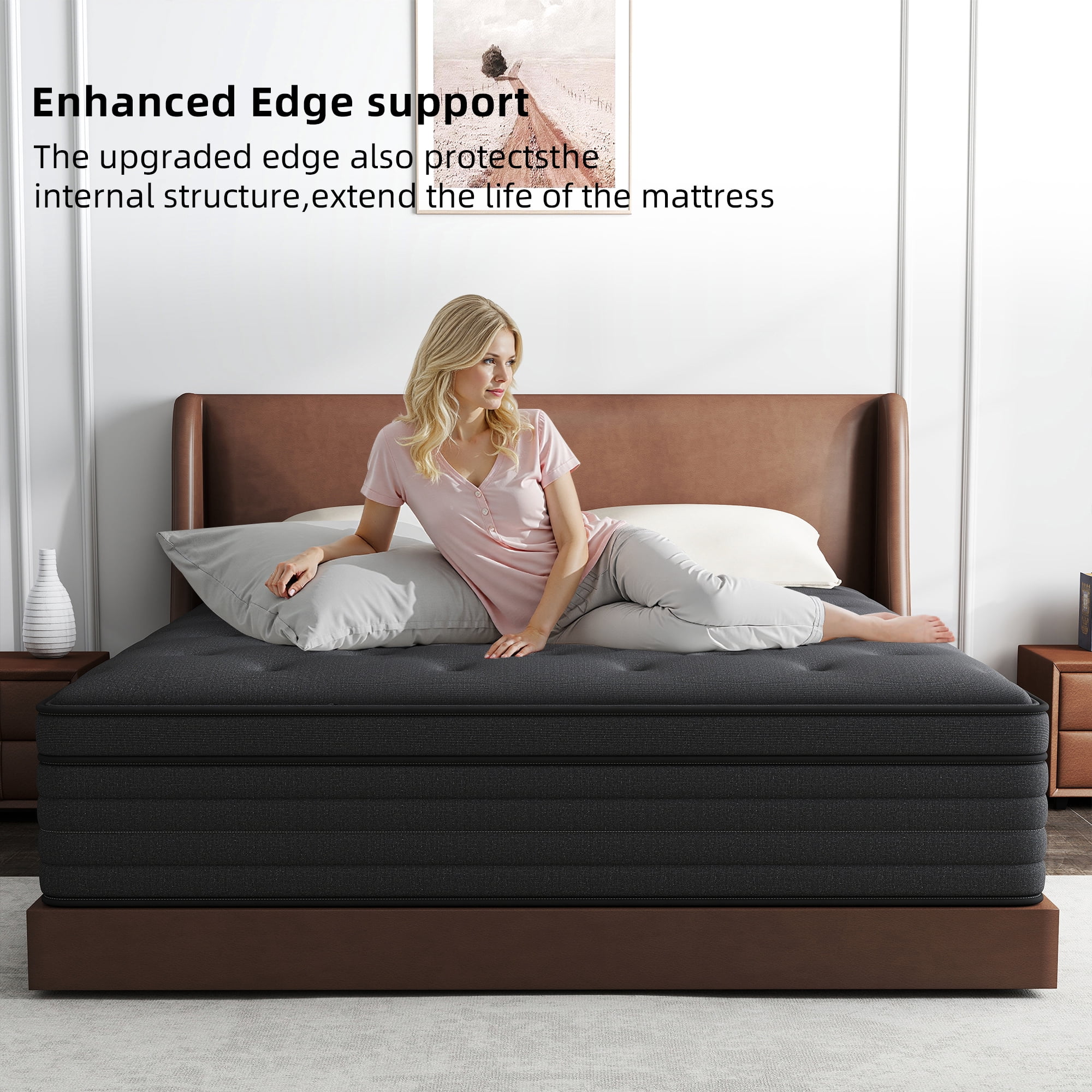Kviwasha King Mattress 14 inch Hybrid Gel Memory Foam & Pocket Innerspring, Pressure-Relief, Medium Firm Mattress