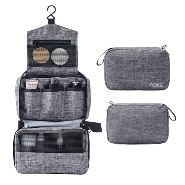 Multi-functional Travel Toiletry Organizer with 300D Polyester Fabric - Spacious 24.5x52cm Open Size, Lightweight 235g, Water-Resistant Design for Cosmetics & Toiletries in Black/Grey/Purple/Rose