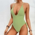thumbnail image 2 of Arnsht Women's Fashion Low Cut Swimsuit One Piece Tummy Control Soft Comfortable Bathing Suits Drawstring Crisscross Back Swimwear for Beach Green M, 2 of 4