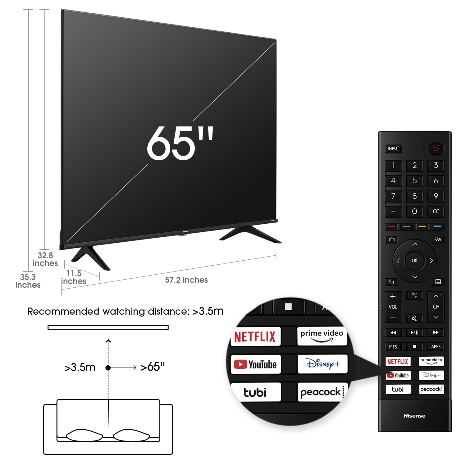 Hisense 65 Class 4K UHD LCD Android Smart TV HDR A6G Series 65A6G 