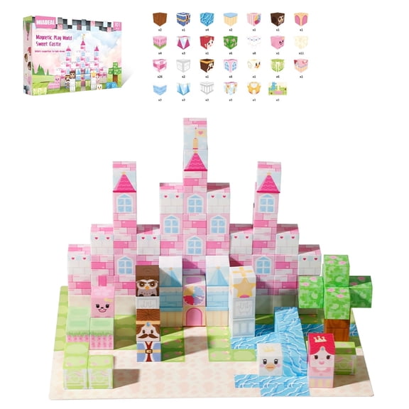 Craft-A-World Magnetic Building Blocks Set, 101 Premium Pieces, Pink Princess Castle