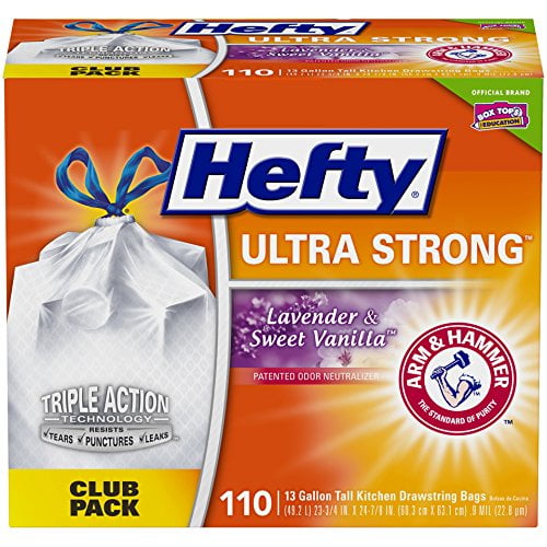 Odor Scent Free Hefty Ultra Strong Kitchen Trash Bags 13 Gallon Garbage Bags 