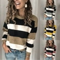 thumbnail image 2 of Suéter de punto con rayas de colores contrastantes para mujer, suéter holgado de estilo europeo y americano para otoño e invierno, 2 of 6