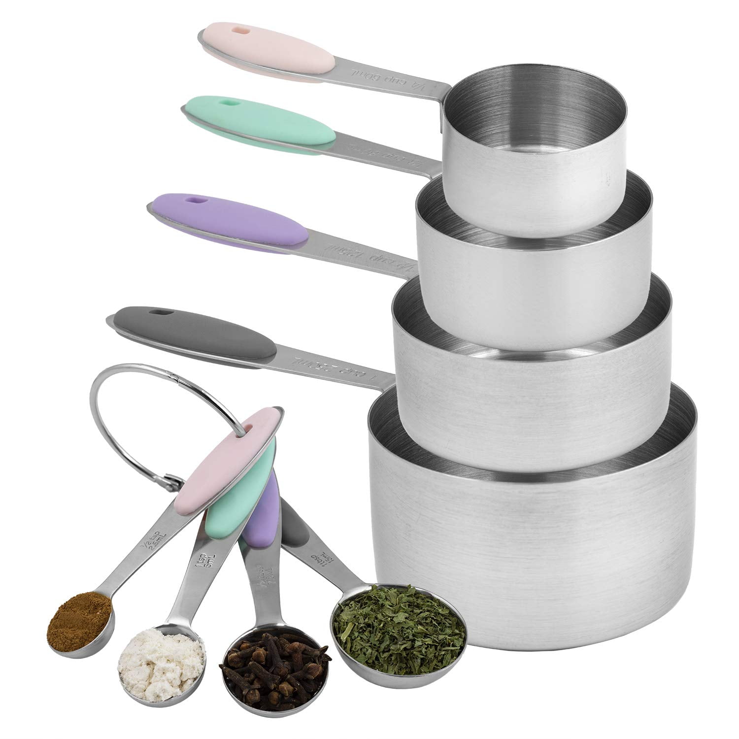 Cook with Color Measuring Cups and Measuring Spoons, 8 Piece Stainless