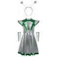 thumbnail image 5 of HCNTES Girls Alien Halloween Space Man Dress Up Metallic Dress With Arm Sleeves Alien Hair Hoop Set(5-6 Years,S9-Green), 5 of 6