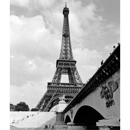 1920s Eiffel Tower With People Walking Up Stairs & Standing On Bridge In Foreground Print By Vintage