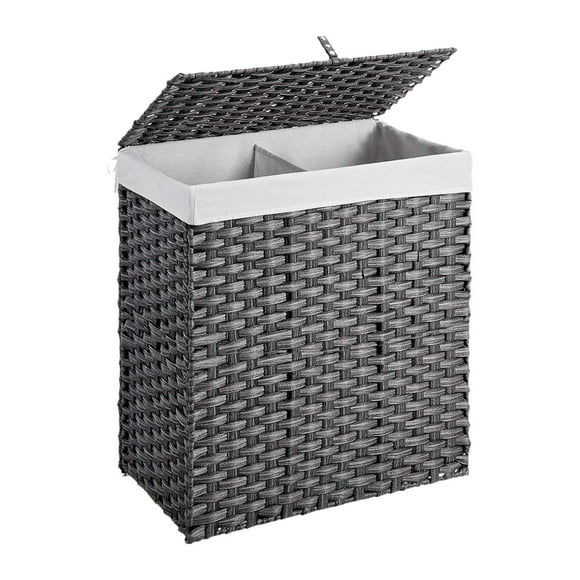 Cesta de lavandería Cesta de almacenamiento Bin 2 Divisores Plegado de ropa portátil Poblable Cesto de lavado para la guardería de la universidad del Gris